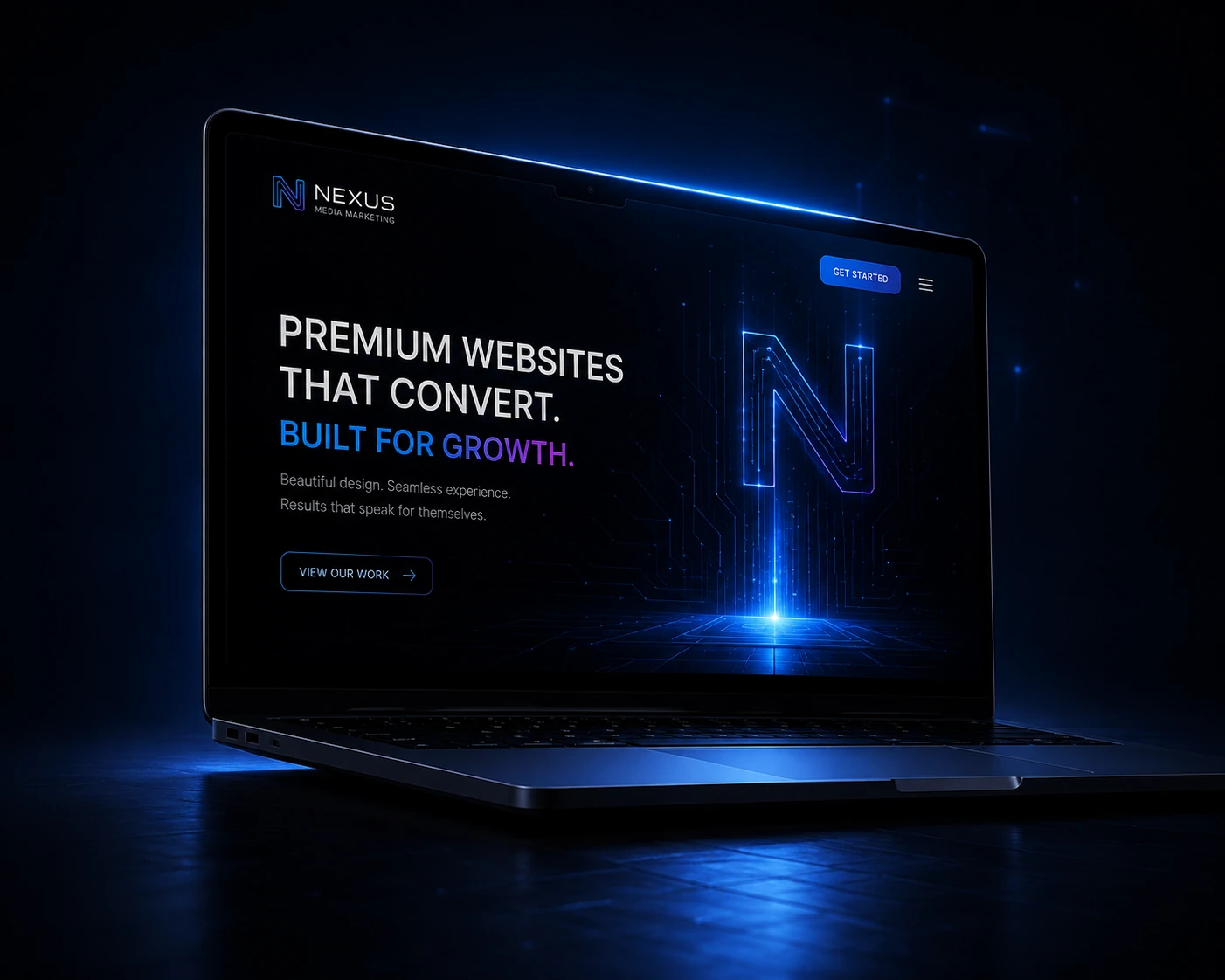 Premium website design displayed on a laptop
